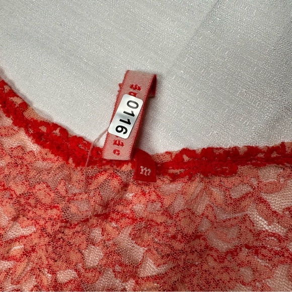 Red lace halter top sheer tie front coral small festival - Picture 5 of 11